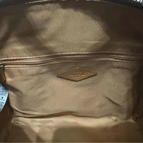 Fossil Carlie Leather Camel Satchel Handbag, used once
